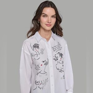 Karl Lagerfeld White Shirt with Black and Red Artistic Design